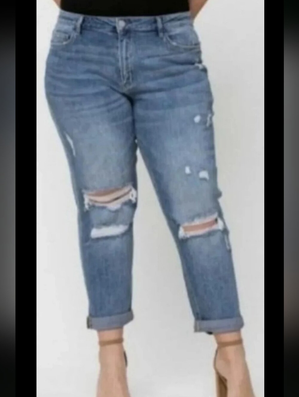 🆕 Women's Plus Size Boyfriend Distressed Jeans From Vervet By Flying Monkey